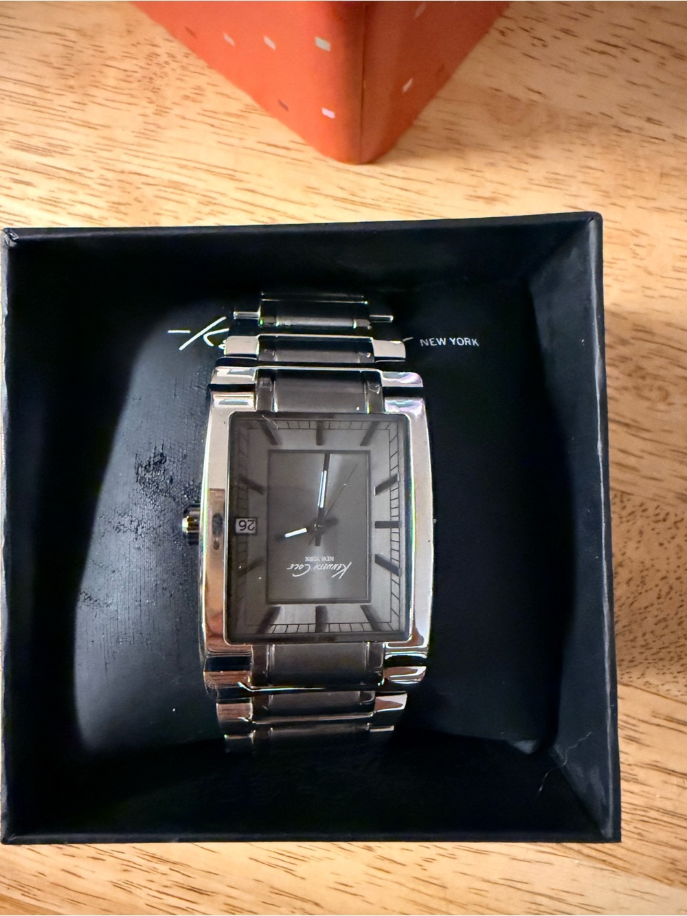 Kenneth Cole Men’s Silver Rectangular Stainless Steel Watch with Gray Dial